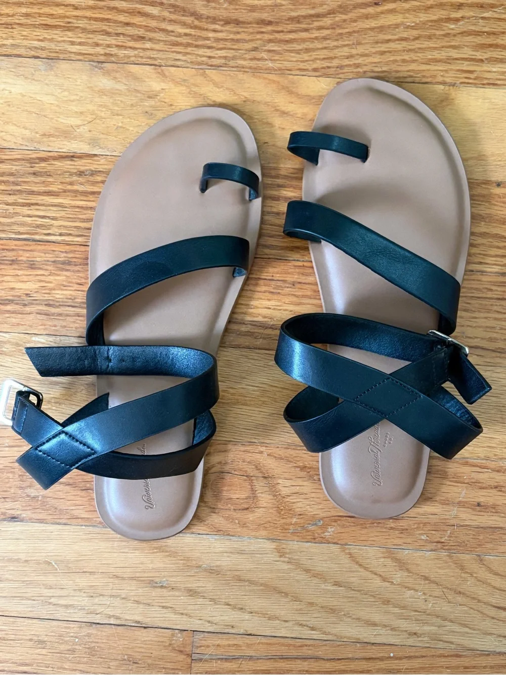 Women's Black Strappy Flat Sandals
